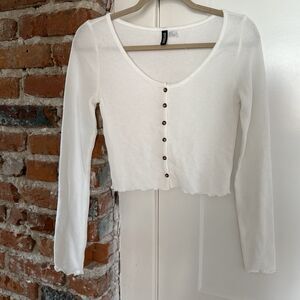 Divided H&M Size S Natural White Cropped Cardigan Top Long Sleeves Jersey Waffle